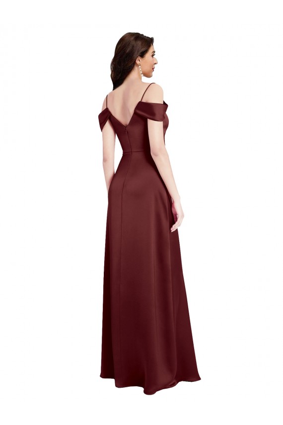 Stretch Satin V-Neck A-Line Burgundy Gold Formal Dress / Bridesmaid Dress Derby