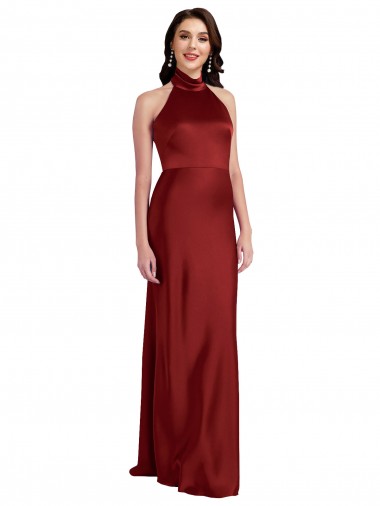 Stretch Satin Halter Neck Open Back A-Line Burgundy Black Tie Evening Gown / Prom Dress / Bridesmaid Dress Derby
