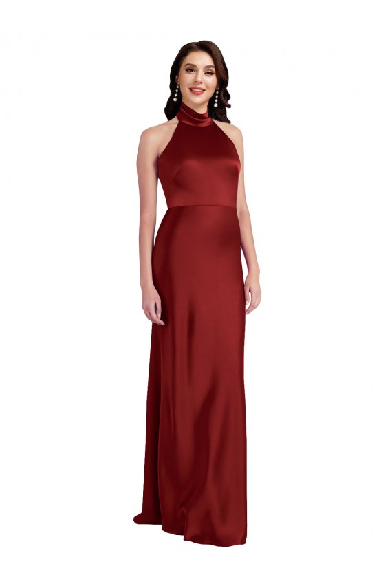 Stretch Satin Halter Neck Open Back A-Line Burgundy Black Tie Evening Gown / Prom Dress / Bridesmaid Dress Derby