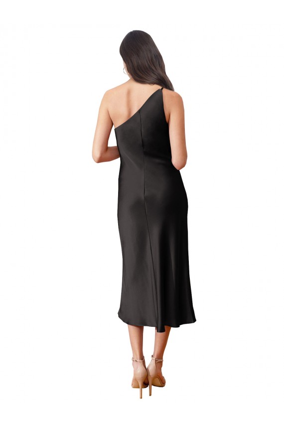 Stretch Satin One Shoulder Sheath Black Black Tie Evening Dress / Prom Dress / Bridesmaid Dress Derby