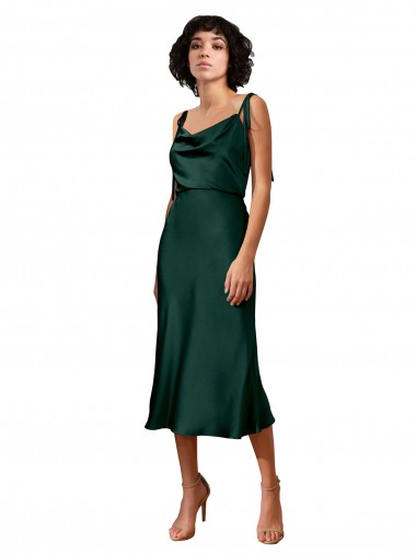 Stretch Satin Cowl Neck Sheath Hunter Black Tie Evening Gown / Prom Dress / Bridesmaid Dress Derby