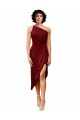 Stretch Satin One Shoulder Sheath Burgundy Black Tie Evening Gown / Prom Dress / Bridesmaid Dress Derby