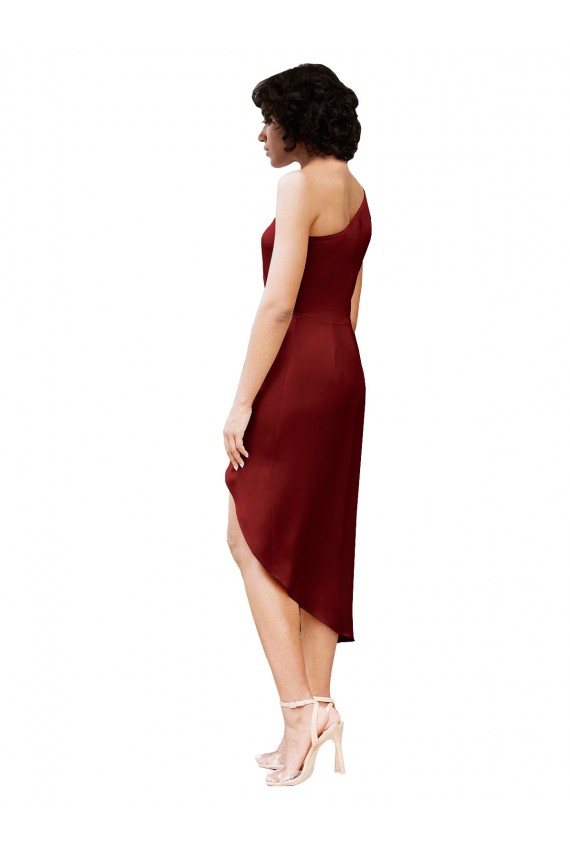 Stretch Satin One Shoulder Sheath Burgundy Black Tie Evening Gown / Prom Dress / Bridesmaid Dress Derby