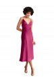 Stretch Satin V-Neck Low Back A-Line Fuchsia Formal Evening Gown / Prom Dress / Bridesmaid Dress Derby
