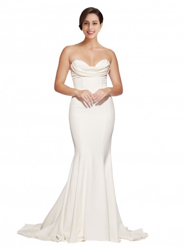 Stretch Satin Strapless Low Back Mermaid Ivory Formal Evening Gown / Prom Dress / Bridesmaid Dress Derby