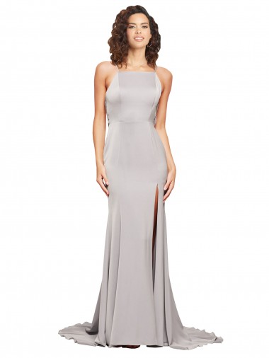 Stretch Satin High Neck Low Back A-Line Formal Evening Gown / Prom Dress / Bridesmaid Dress Derby