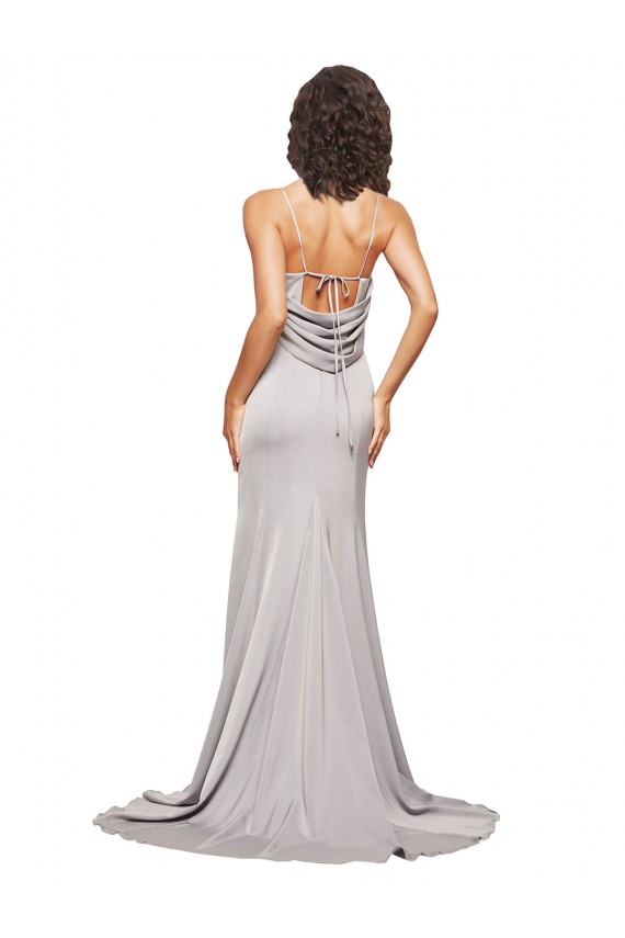 Stretch Satin High Neck Low Back A-Line Formal Evening Gown / Prom Dress / Bridesmaid Dress Derby
