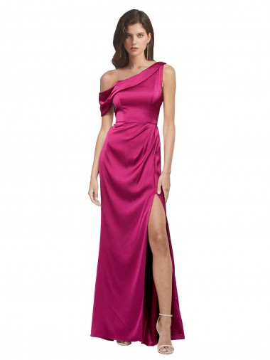 Stretch Satin One Shoulder A-Line Fuchsia Bridesmaid Dress / Evening Dress Derby