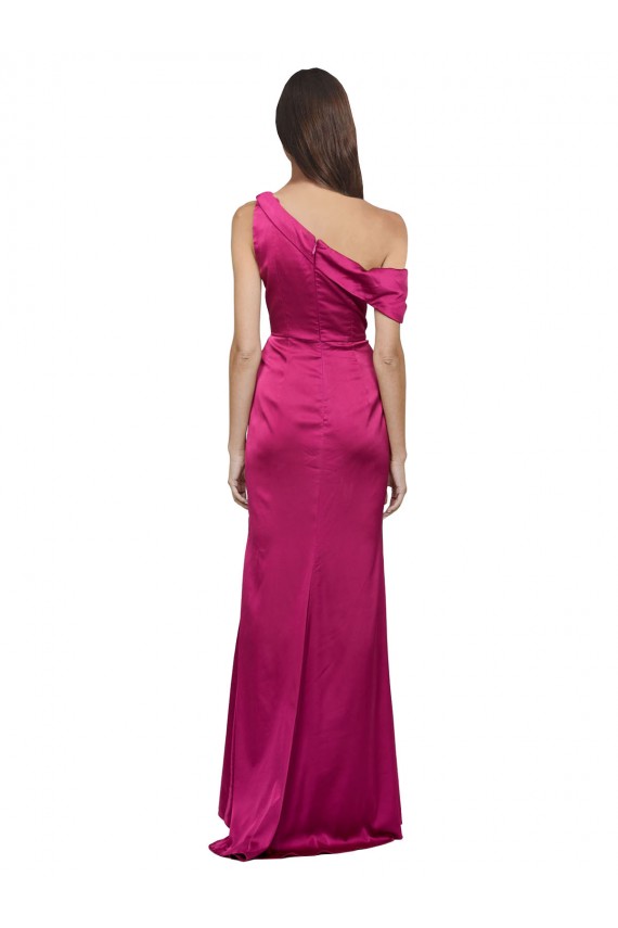 Stretch Satin One Shoulder A-Line Fuchsia Bridesmaid Dress / Evening Dress Derby