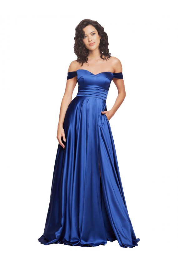Stretch Satin Sweetheart A-Line Royal Blue Formal Evening Gown / Prom Dress / Bridesmaid Dress Derby