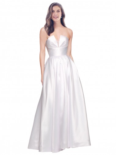 Stretch Satin Strapless Low Back A-Line White Formal Evening Gown / Prom Dress / Bridesmaid Dress Derby
