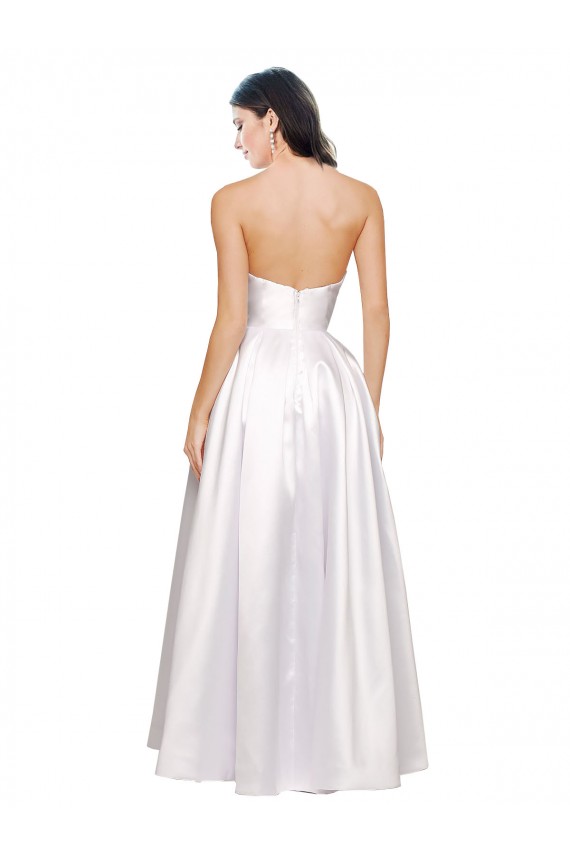 Stretch Satin Strapless Low Back A-Line White Formal Evening Gown / Prom Dress / Bridesmaid Dress Derby