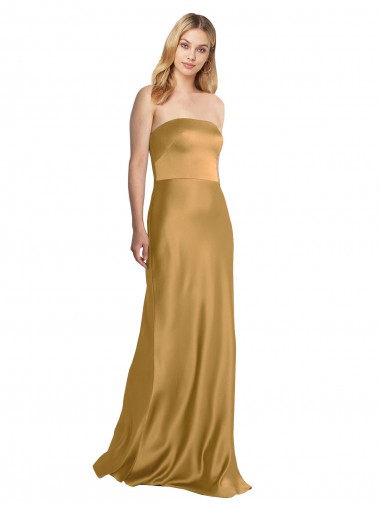 Stretch Satin Strapless A-Line Gold Formal Evening Gown / Prom Dress / Bridesmaid Dress Derby