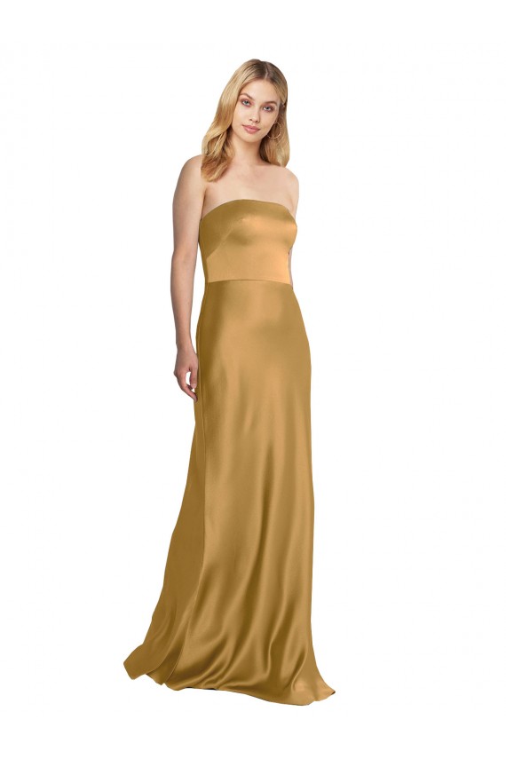Stretch Satin Strapless A-Line Gold Formal Evening Gown / Prom Dress / Bridesmaid Dress Derby