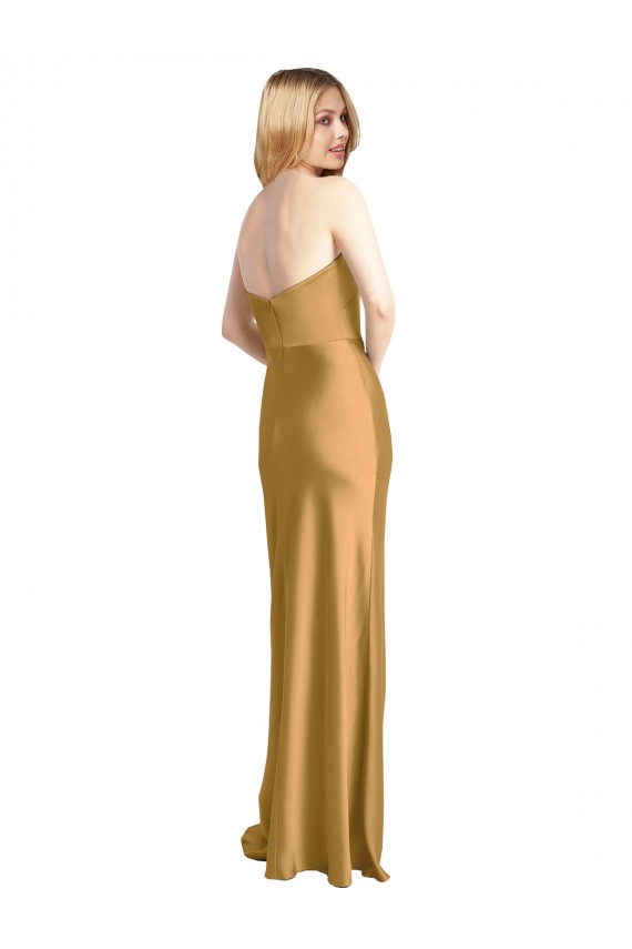 Stretch Satin Strapless A-Line Gold Formal Evening Gown / Prom Dress / Bridesmaid Dress Derby