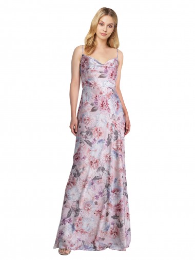 Stretch Satin & Floral Cowl Neck A-Line Formal Evening Gown / Bridesmaid Dress Derby