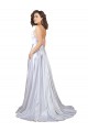 Stretch Satin Spaghetti Straps A-Line White Beach Wedding Dress Derby