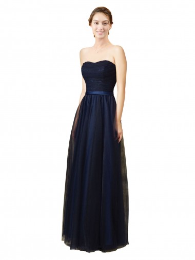 Tulle Strapless A-Line Dark Navy Bridesmaid Gown Derby