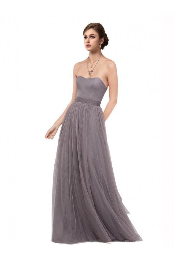 Tulle Spaghetti Straps V-Back A-Line Pewter Bridesmaid Dress Derby