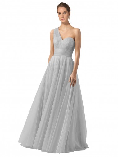 Tulle One Shoulder A-Line Silver Bridesmaid Gown Derby