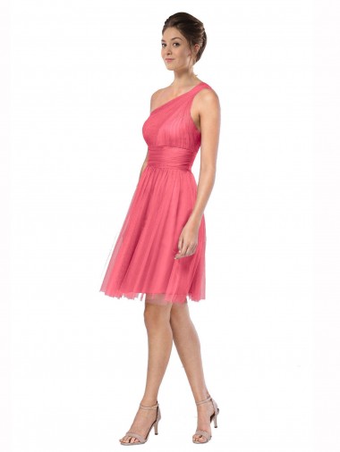Tulle One Shoulder A-Line Watermelon Bridesmaid Dress Derby