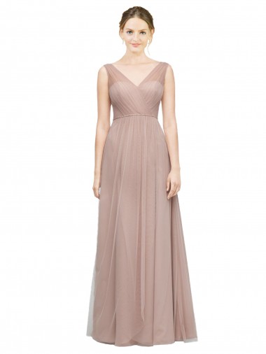 Tulle V-Neck A-Line Blush Bridesmaid Dress Derby