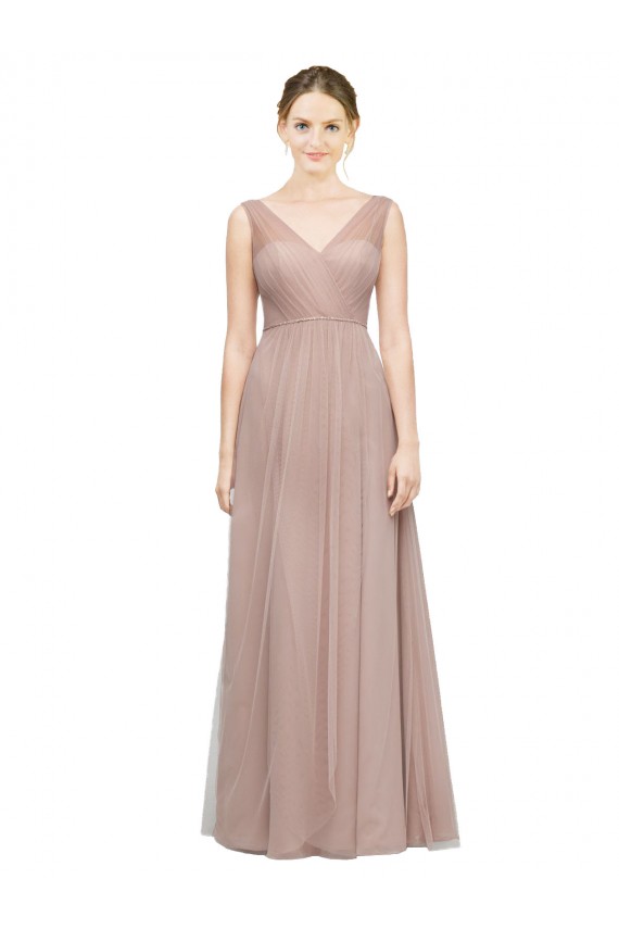 Tulle V-Neck A-Line Blush Bridesmaid Dress Derby