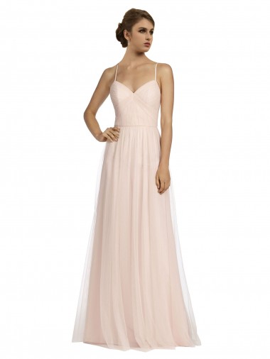 Tulle Spaghetti Straps A-Line Pink Bridesmaid Dress Derby