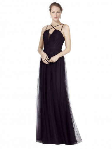 Tulle High Neck A-Line Black Bridesmaid Gown Derby