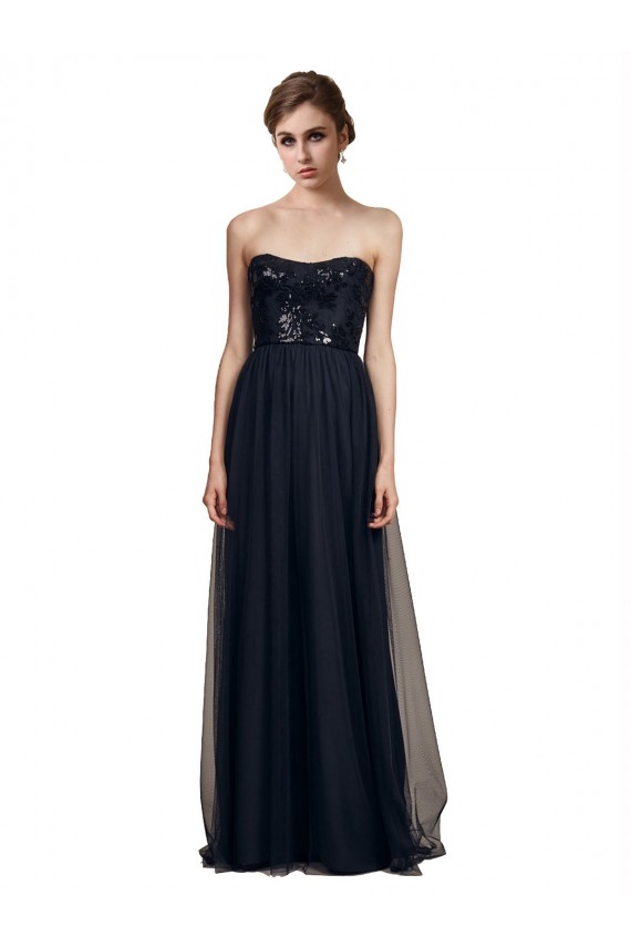Tulle Strapless A-Line Black Bridesmaid Gown Derby