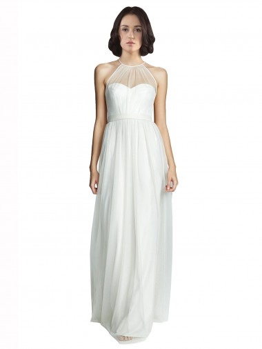 Tulle High Neck A-Line White Bridesmaid Dress Derby