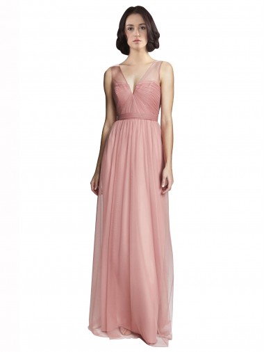 Tulle V-Neck A-Line Rose Pink Bridesmaid Dress Derby