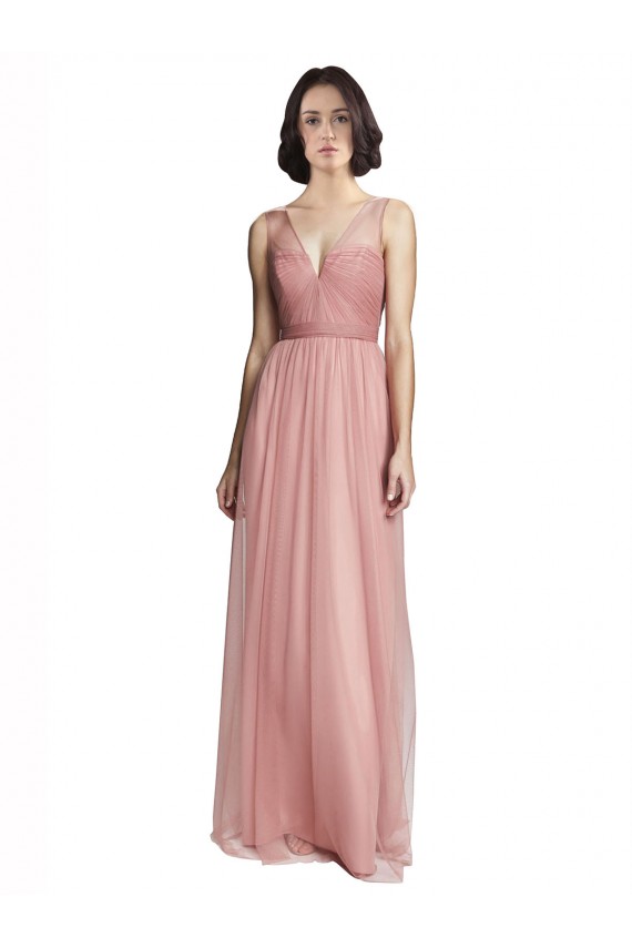 Tulle V-Neck A-Line Rose Pink Bridesmaid Dress Derby