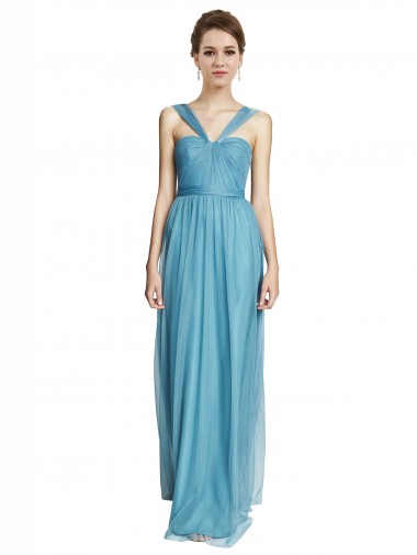 Tulle V-Neck A-Line Sky Blue Bridesmaid Dress Derby