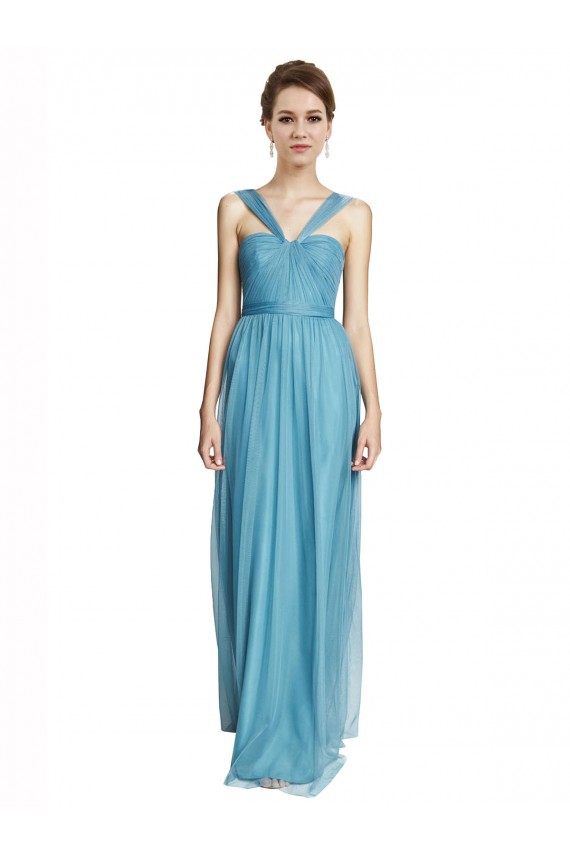 Tulle V-Neck A-Line Sky Blue Bridesmaid Dress Derby