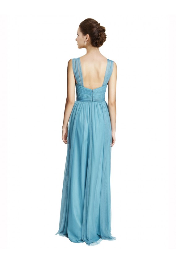Tulle V-Neck A-Line Sky Blue Bridesmaid Dress Derby