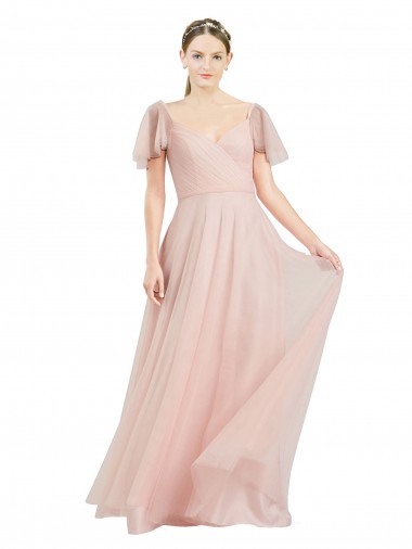 Tulle V-Neck A-Line Pink Formal Dress / Bridesmaid Dress Derby