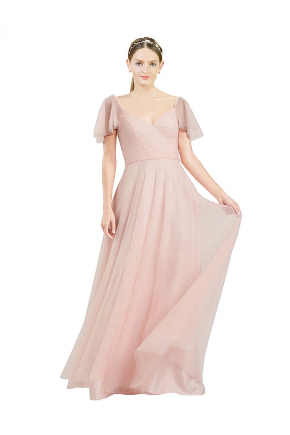 Tulle V-Neck A-Line Pink Formal Dress / Bridesmaid Dress Derby