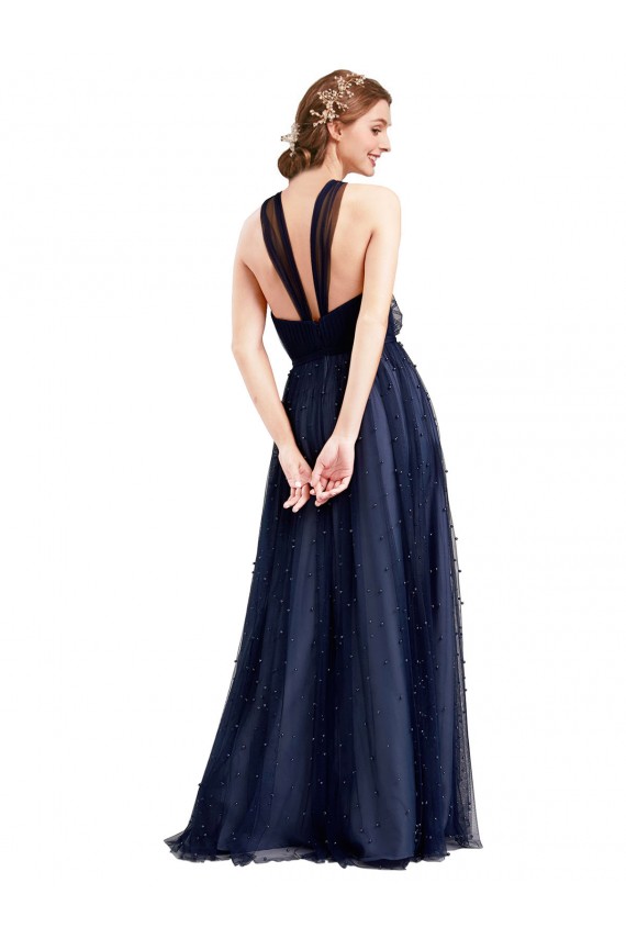 Tulle Halter Neck A-Line Navy Blue Bridesmaid Dress / Evening Dress Derby