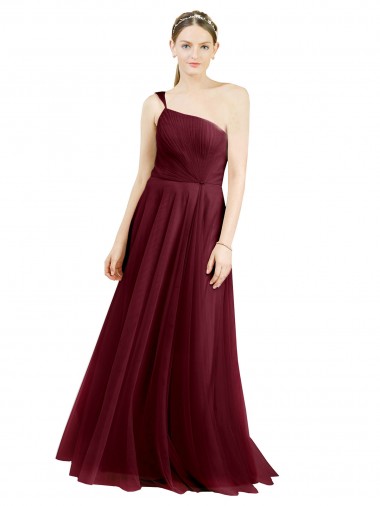 Tulle One Shoulder A-Line Burgundy Semi Formal Evening Dress / Bridesmaid Dress Derby