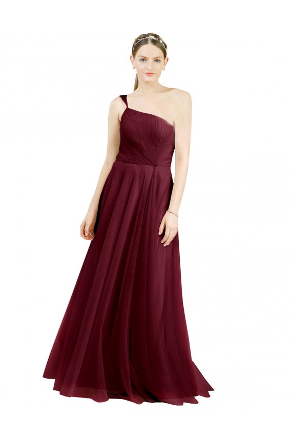 Tulle One Shoulder A-Line Burgundy Semi Formal Evening Dress / Bridesmaid Dress Derby
