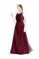 Tulle Boat Neck Keyhole Back A-Line Burgundy Semi Formal Evening Dress / Bridesmaid Dress Derby