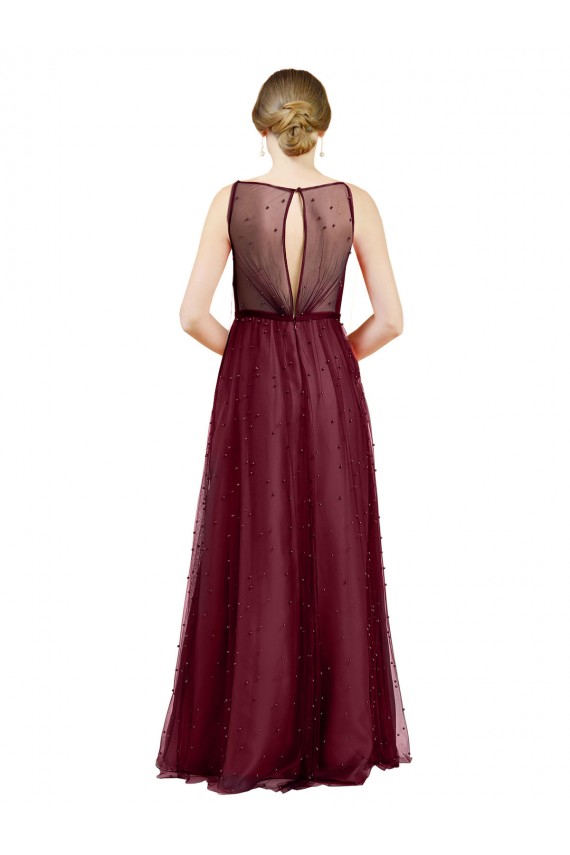 Tulle Boat Neck Keyhole Back A-Line Burgundy Semi Formal Evening Dress / Bridesmaid Dress Derby