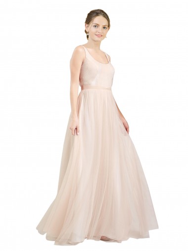 Tulle Scoop Neck Open Back A-Line Pink Semi Formal Evening Dress / Bridesmaid Dress Derby