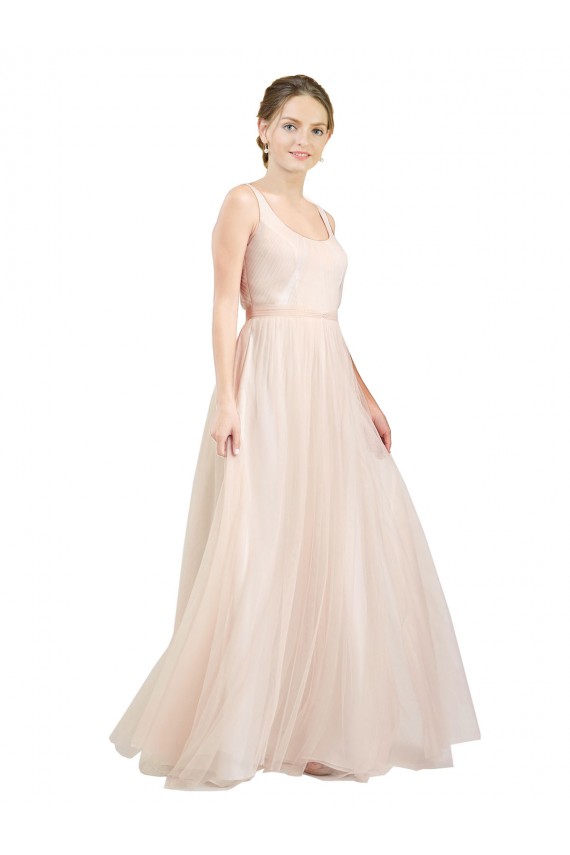 Tulle Scoop Neck Open Back A-Line Pink Semi Formal Evening Dress / Bridesmaid Dress Derby