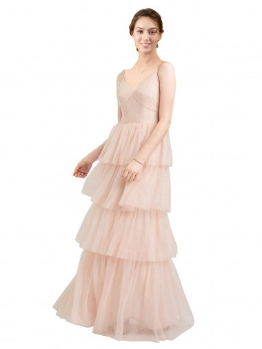 Tulle V-Neck A-Line Pink Semi Formal Evening Dress / Bridesmaid Dress Derby