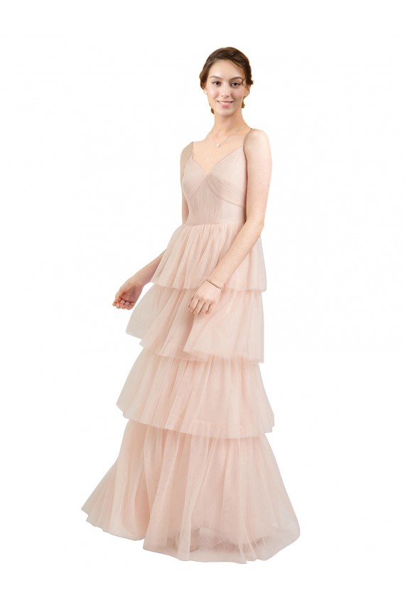 Tulle V-Neck A-Line Pink Semi Formal Evening Dress / Bridesmaid Dress Derby