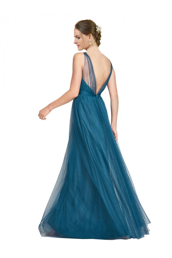 Tulle V-Neck V-Back A-Line Teal Green Bridesmaid Dress Derby