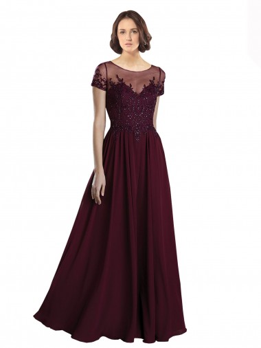 Tulle & Soft Chiffon Jewel Neck A-Line Burgundy Gold Bridesmaid Dress Derby