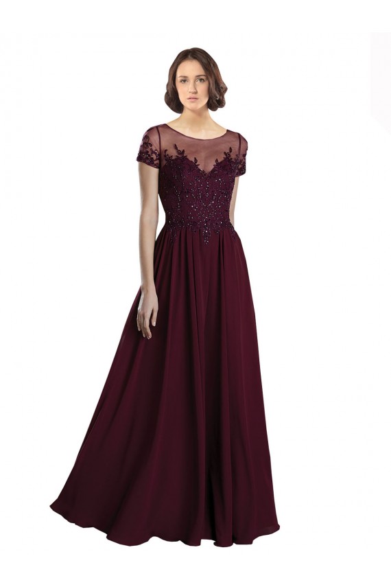 Tulle & Soft Chiffon Jewel Neck A-Line Burgundy Gold Bridesmaid Dress Derby